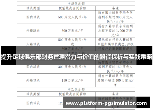 提升足球俱乐部财务管理潜力与价值的路径探析与实践策略